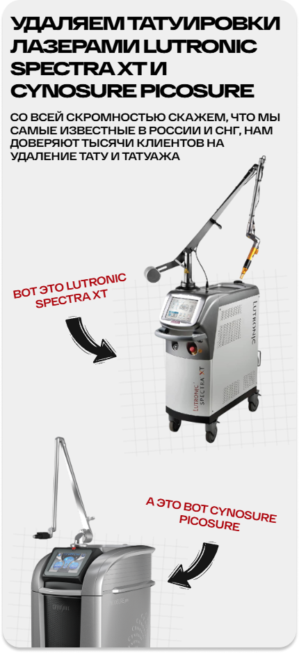 Блок 5 редизайна ET.LASER: аппараты показаны картинкой с брендами Cynosure, PicoSure, Spectra