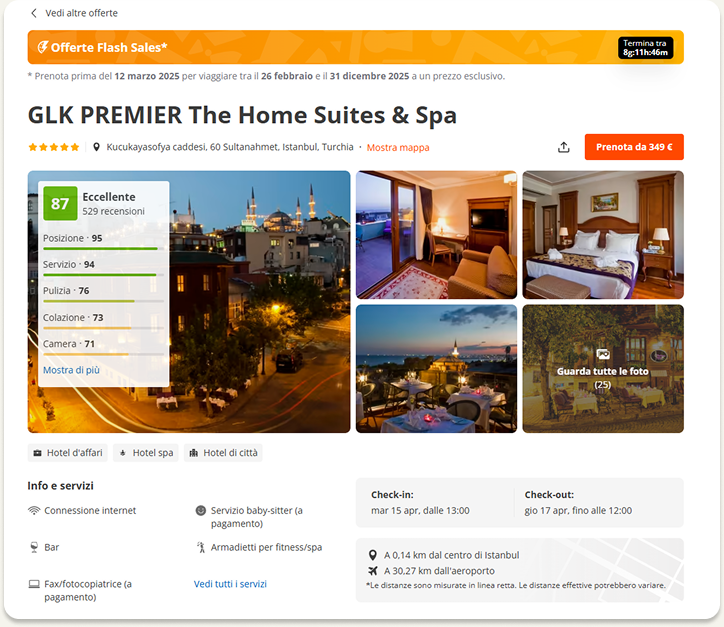 Страница бронирования отеля GLK PREMIER The Home Suites & Spa: рейтинг, удобства, фотографии номеров и информация о перелёте