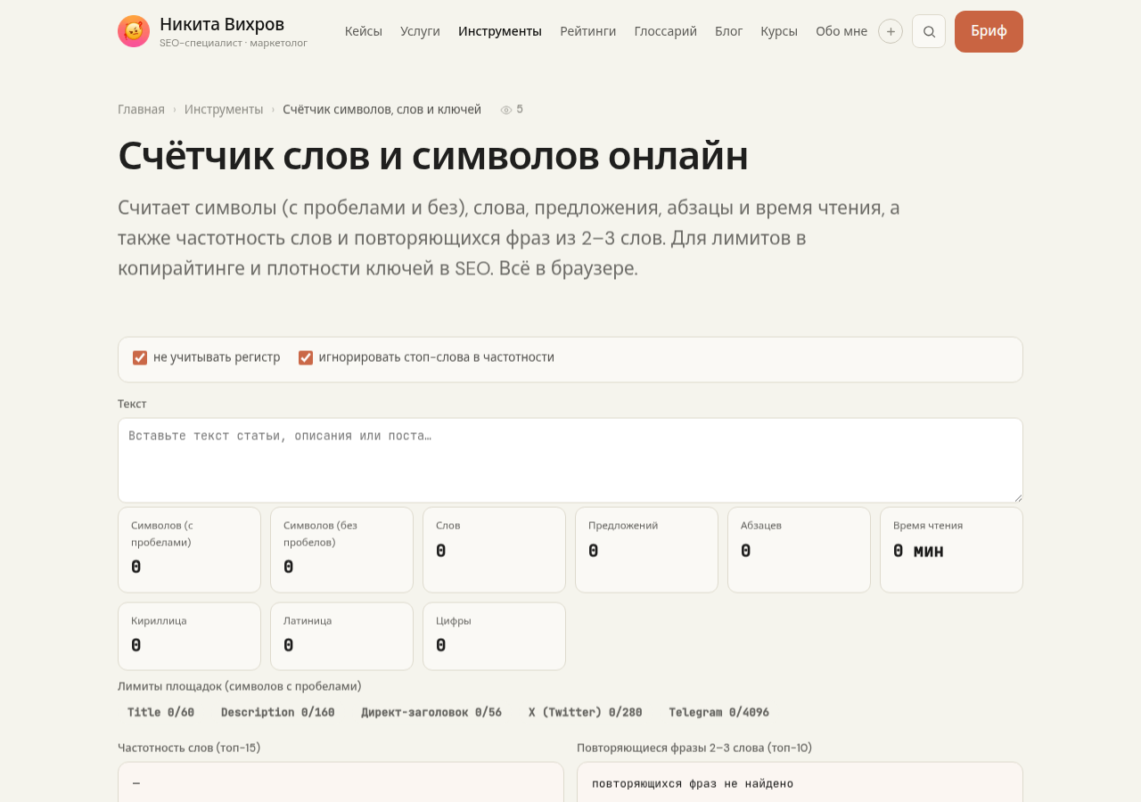 Скриншот счётчика символов на pawetta.com